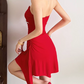 Mini robe de soirée en satin, sans bretelles, sans manches, ligne a, simple, C899