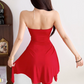 Mini robe de soirée en satin, sans bretelles, sans manches, ligne a, simple, C899