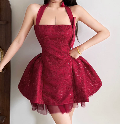 Mini robe de soirée en satin, sans bretelles, sans manches, ligne a, simple, C899
