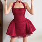 Mini robe de soirée en satin, sans bretelles, sans manches, ligne a, simple, C899