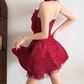 Mini robe de soirée en satin, sans bretelles, sans manches, ligne a, simple, C899