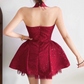 Mini robe de soirée en satin, sans bretelles, sans manches, ligne a, simple, C899