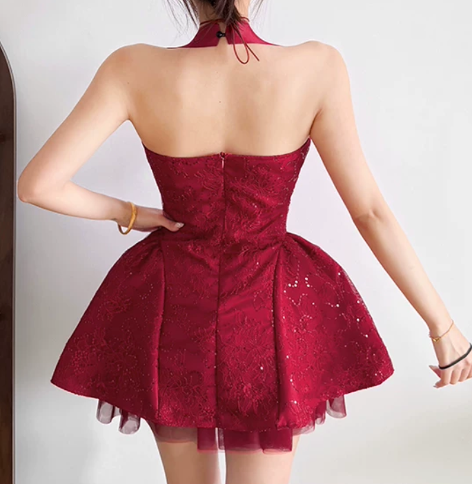 Mini robe de soirée en satin, sans bretelles, sans manches, ligne a, simple, C899
