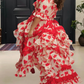 Glam Square Neck Red Prom Dress Bows Ruffles A-Line Evening Dress D0330