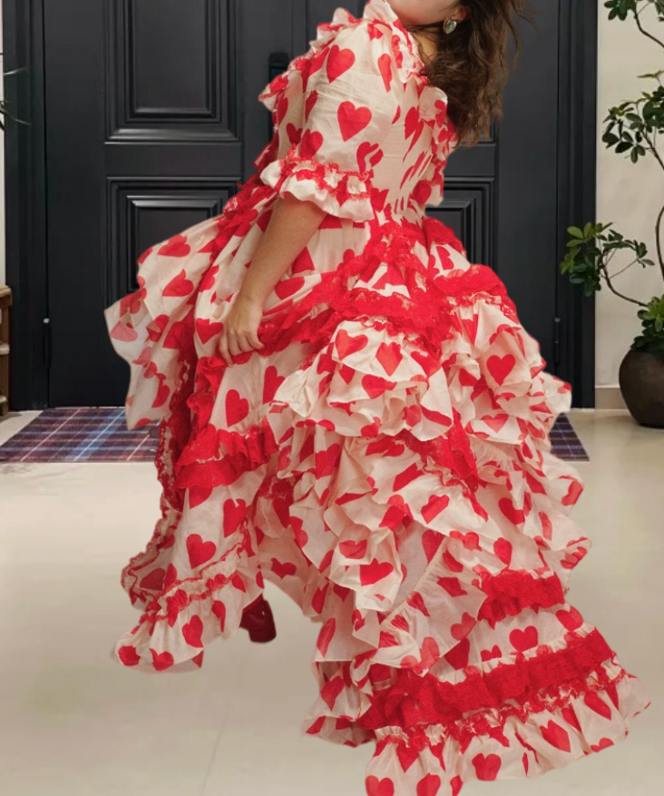 Glam Square Neck Red Prom Dress Bows Ruffles A-Line Evening Dress D0330