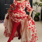 Glam Square Neck Red Prom Dress Bows Ruffles A-Line Evening Dress D0330