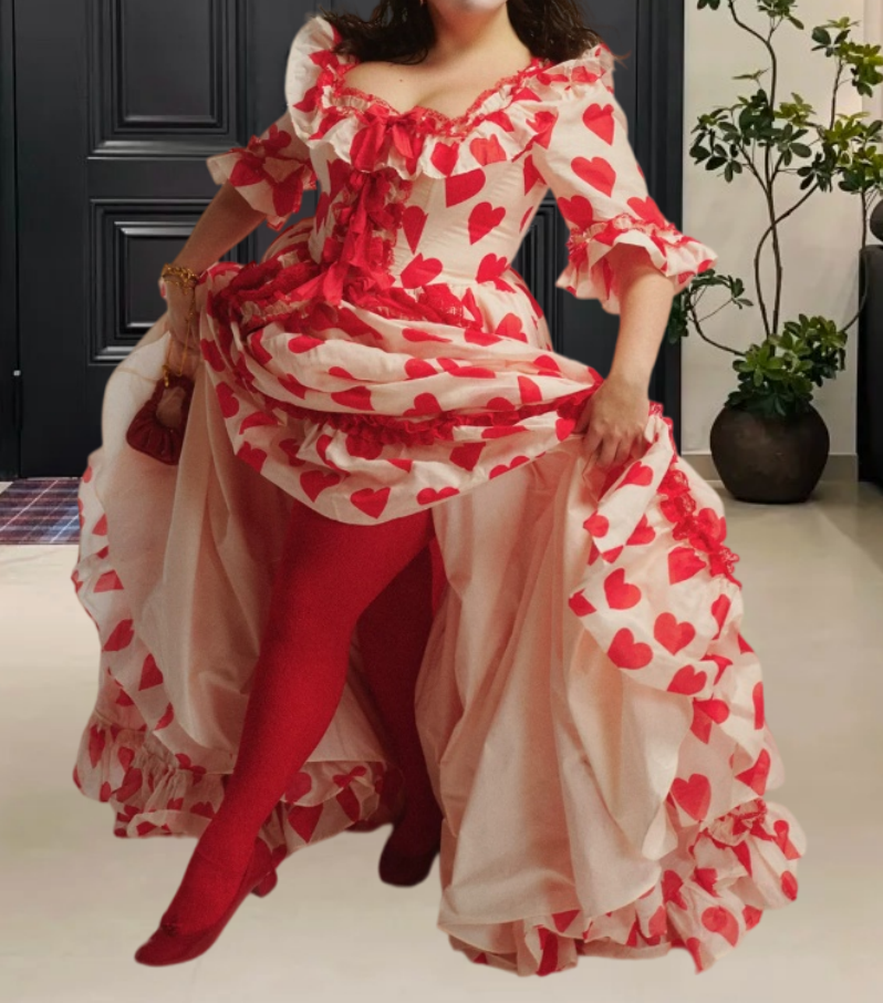 Glam Square Neck Red Prom Dress Bows Ruffles A-Line Evening Dress D0330
