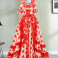Glam Square Neck Red Prom Dress Bows Ruffles A-Line Evening Dress D0330