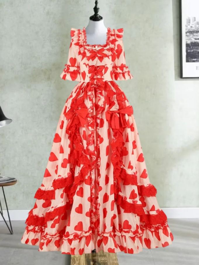 Glam Square Neck Red Prom Dress Bows Ruffles A-Line Evening Dress D0330