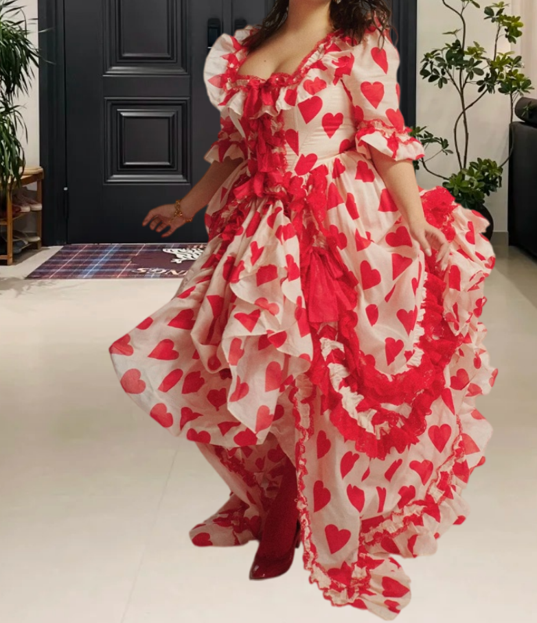 Glam Square Neck Red Prom Dress Bows Ruffles A-Line Evening Dress D0330