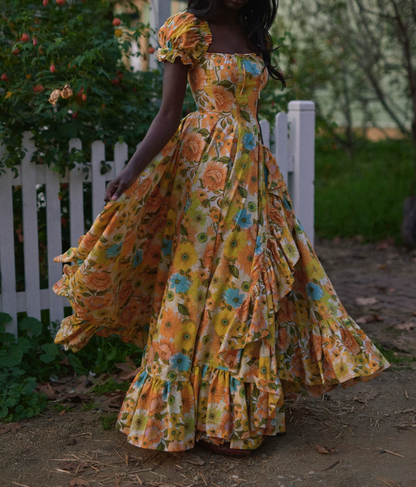 Robe de bal de princesse bustier à volants en satin long, robe de soirée C8117