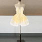 Mini robe de soirée en satin, sans bretelles, sans manches, ligne a, simple, C899