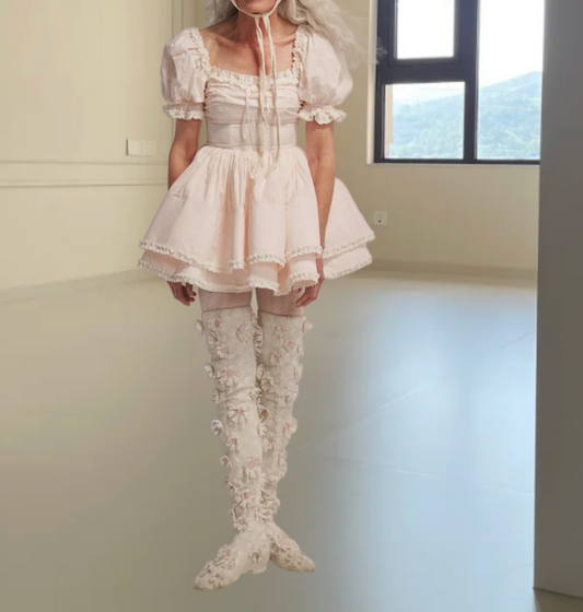 Sweet Square Neck Homecoming Dress Pink Tiered A-Line Birthday Dress D0335