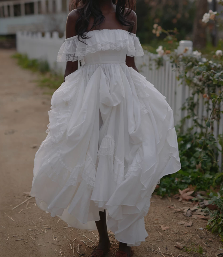 Robe de bal de princesse bustier à volants en satin long, robe de soirée C8117