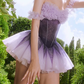 Dreamy Off The Shoulder Homecoming Dress Purple Ruffles Tulle A-Line Birthday Dress D0341