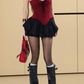 Sexy Strapless Red & Black Homecoming Dress Lace-Up A-Line Birthday Dress D0343