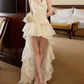 Glam Halter Neck Homecoming Dress Ivory Tiered A-Line Birthday Dress D0345