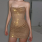 Mini robe de soirée en satin, sans bretelles, sans manches, ligne a, simple, C899