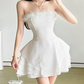 Mini robe de soirée en satin, sans bretelles, sans manches, ligne a, simple, C899