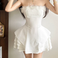 Mini robe de soirée en satin, sans bretelles, sans manches, ligne a, simple, C899