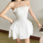 Mini robe de soirée en satin, sans bretelles, sans manches, ligne a, simple, C899