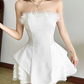 Mini robe de soirée en satin, sans bretelles, sans manches, ligne a, simple, C899
