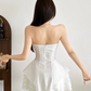 Mini robe de soirée en satin, sans bretelles, sans manches, ligne a, simple, C899