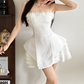 Mini robe de soirée en satin, sans bretelles, sans manches, ligne a, simple, C899