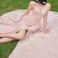 Charming Spaghetti Straps Prom Dress Pink Lace Silt A-Line Evening Dress D0351