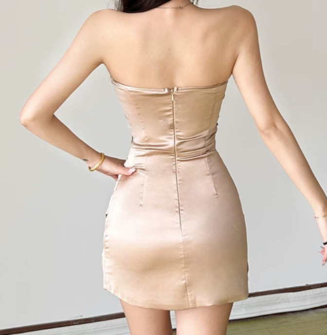 Alluring Strapless Gold Homecoming Dress Sequins Sheath Birthday Dress D0352