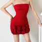 Playful Strapless Red Homecoming Dress Flowers Sheath Birthday Dress D0353