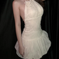 Mini robe de soirée en satin, sans bretelles, sans manches, ligne a, simple, C899