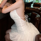 Mini robe de soirée en satin, sans bretelles, sans manches, ligne a, simple, C899