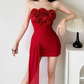 Chic Strapless Red Homecoming Dress Flowers Sheath Birthday Dress D0357