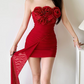 Chic Strapless Red Homecoming Dress Flowers Sheath Birthday Dress D0357