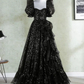 Ornate Off The Shoulder Prom Dress Black Sequins A-Line Evening Dress D0363