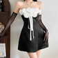 Classical Strapless Homecoming Dress Black Flowers A-Line Birthday Dress D0367
