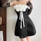 Classical Strapless Homecoming Dress Black Flowers A-Line Birthday Dress D0367