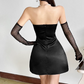 Classical Strapless Homecoming Dress Black Flowers A-Line Birthday Dress D0367