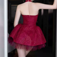 Mini robe de soirée en satin, sans bretelles, sans manches, ligne a, simple, C899
