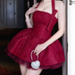 Mini robe de soirée en satin, sans bretelles, sans manches, ligne a, simple, C899