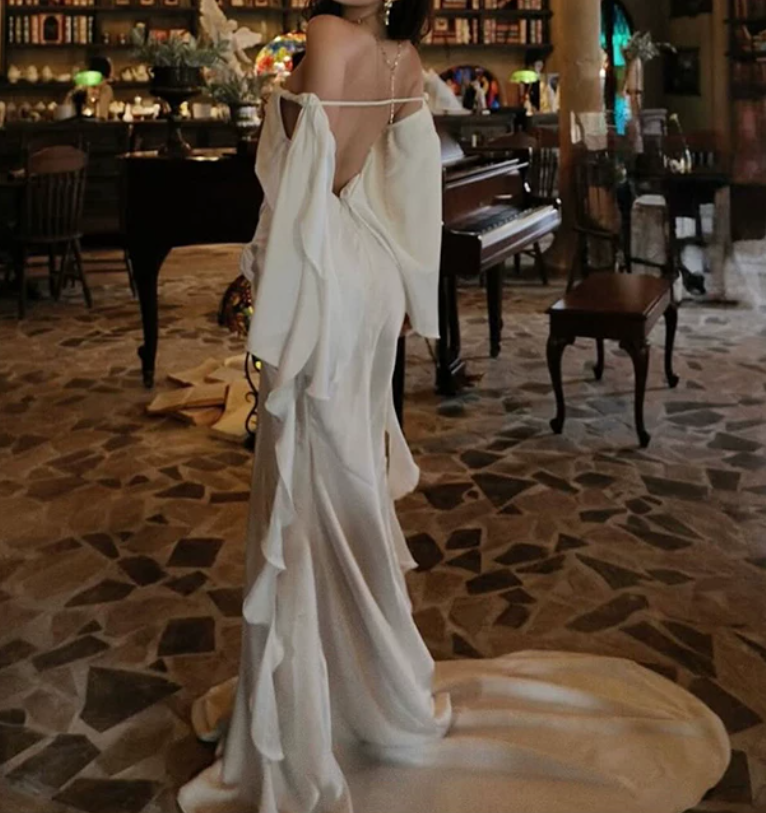 Robe de bal de princesse bustier à volants en satin long, robe de soirée C8117
