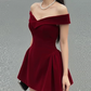 Charming Off The Shoulder Homecoming Dress Red Bow A-Line Birthday Dress D0371
