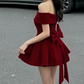 Charming Off The Shoulder Homecoming Dress Red Bow A-Line Birthday Dress D0371
