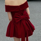 Charming Off The Shoulder Homecoming Dress Red Bow A-Line Birthday Dress D0371