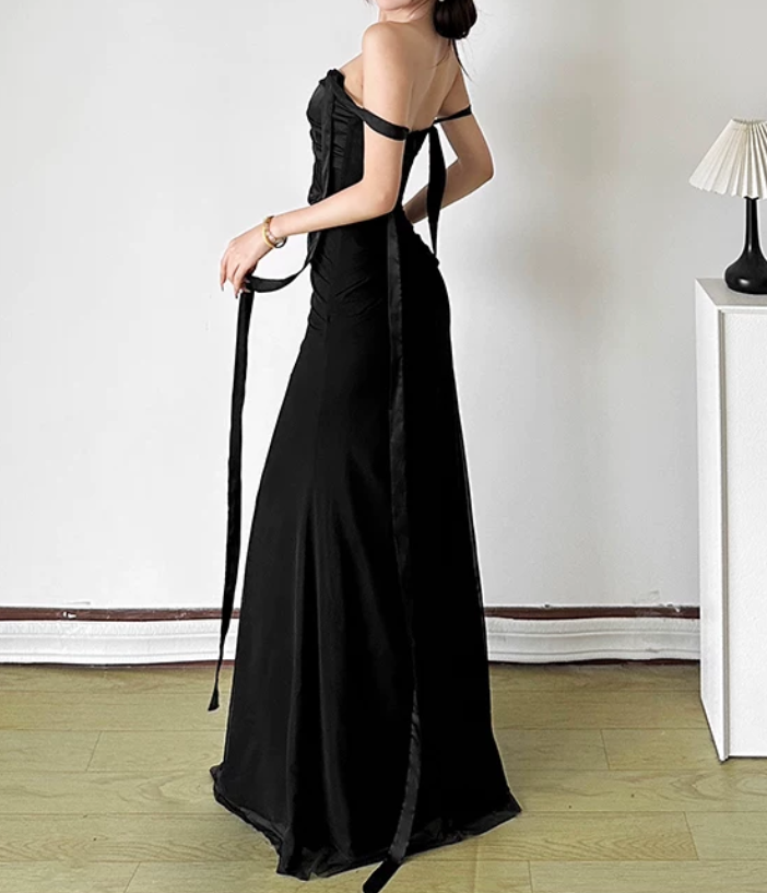 Chic Off The Shoulder Prom Dress Black Mermaid Evening Dress D0372
