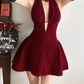 Mini robe de soirée en satin, sans bretelles, sans manches, ligne a, simple, C899
