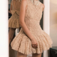 Elegant Lace A-Line Mini Dress Textured Party Outfit Backless Short Dress D0376