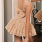 Elegant Lace A-Line Mini Dress Textured Party Outfit Backless Short Dress D0376