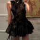 Elegant Lace A-Line Mini Dress Textured Party Outfit Backless Short Dress D0376